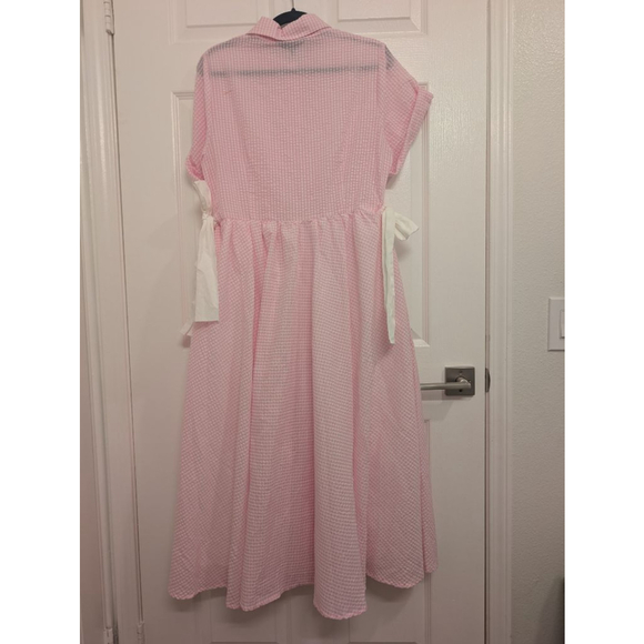 Sister Jane Amalfi Gingham Midi Dress Lemon Pink Seersucker Picnic Easter Tea M - Picture 11 of 12